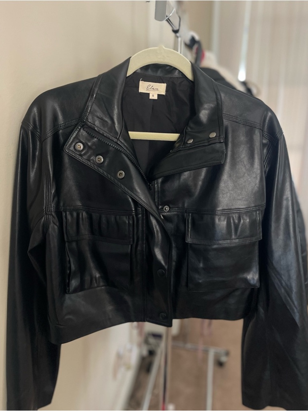 Elan- Black Faux Leather Cropped Jacket